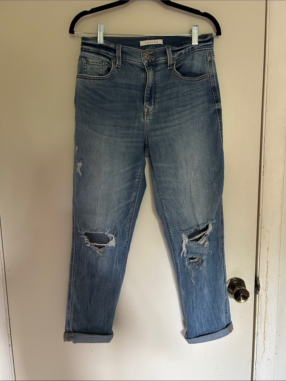 eunina Medium Blue Ripped Boyfriend Jeans